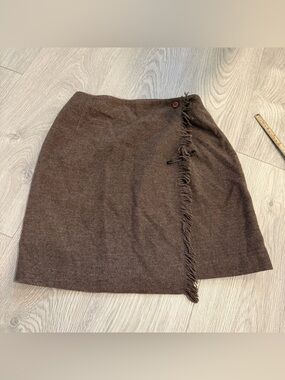 Jacob Brown Fringe Wrap Mini Skirt